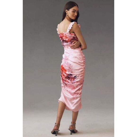 BHLDN Callie Sleeveless Ruched Floral Charmeuse Midi Dress - Picture 2 of 13